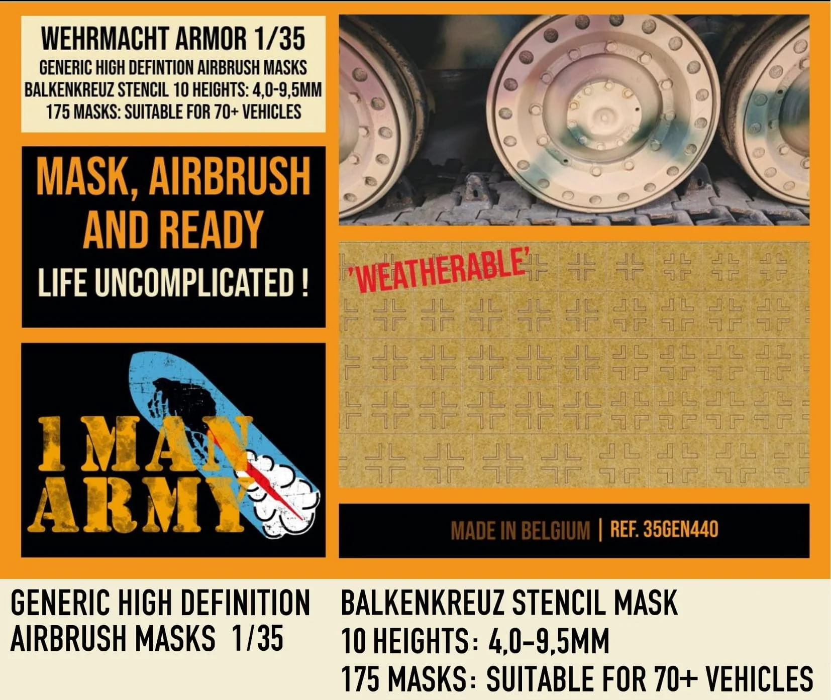 1ManArmy 1/35 German Balkenkreuz Stencil 4,0 to 9,5 Airbrush Paint Masks - Image 2