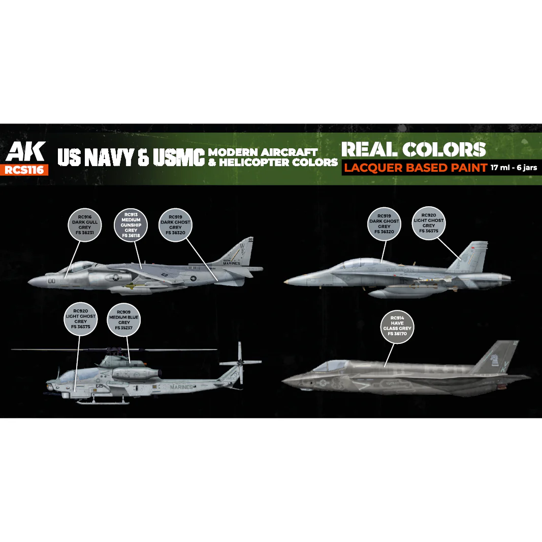 AK Interactive Real Colors US Navy&USMC Modern Aircraft&Helicopter Colors Set (Set of 6) - Image 2