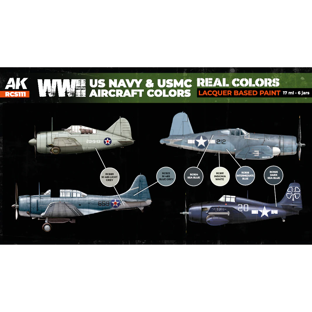 AK Interactive Real Colors WWII US Navy & USMC Aircraft Colors Set (Set of 6) - Image 2