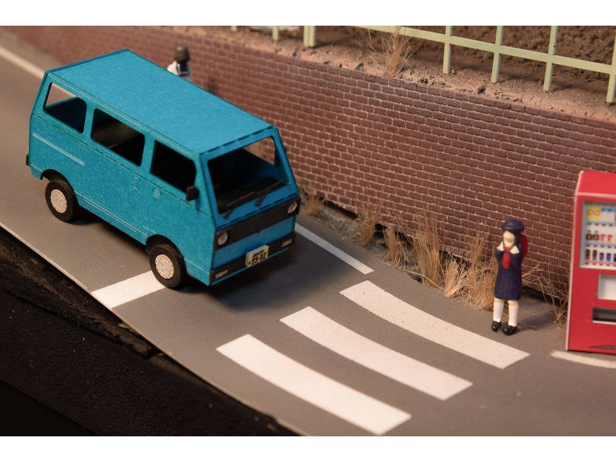 1/80 Scale Paper kit Town Corner Accessory Series kei van(white/blue/silver) - Image 9
