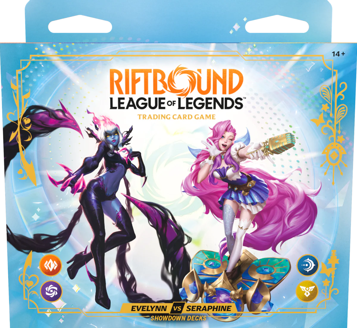 RIFTBOUND LEAGUE OF LEGENDS TCG RADIANCE SHOWDOWN DECK DISPLAY - EVELYNN VS SERAPHINE 4CT
