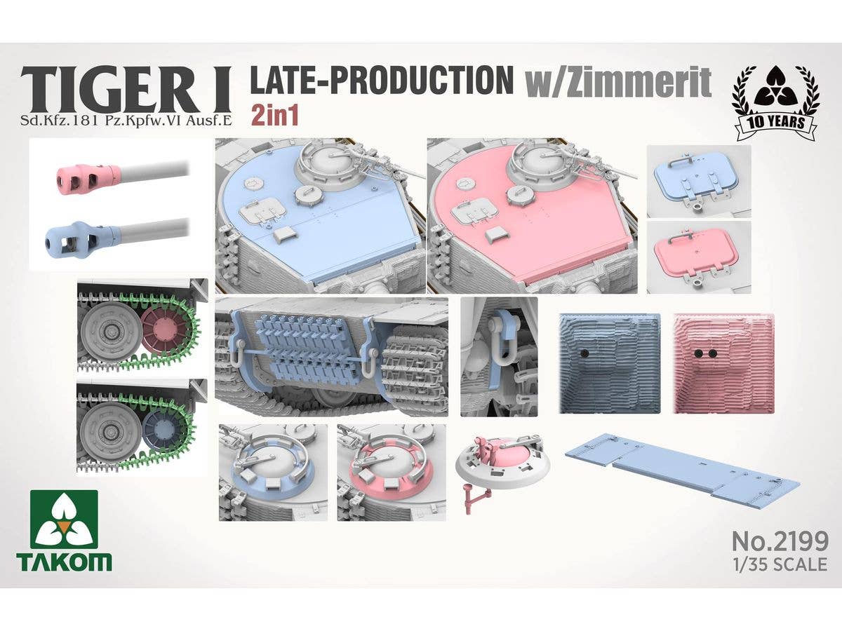 Takom 1/35 Tiger I Late-Production w/Zimmerit Sd.Kfz.181 Pz.Kpfw.VI Ausf.E (Late/Late Command) 2 in 1 - Image 6