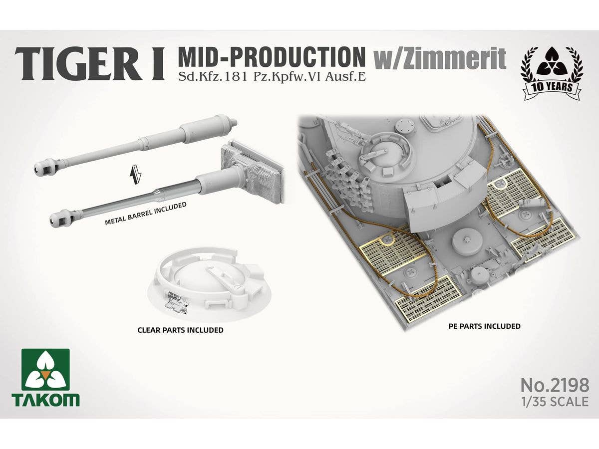 Takom 1/35 Tiger I Mid-Production w/Zimmerit Sd.Kfz.181 Pz.Kpfw.VI Ausf.E - Image 5